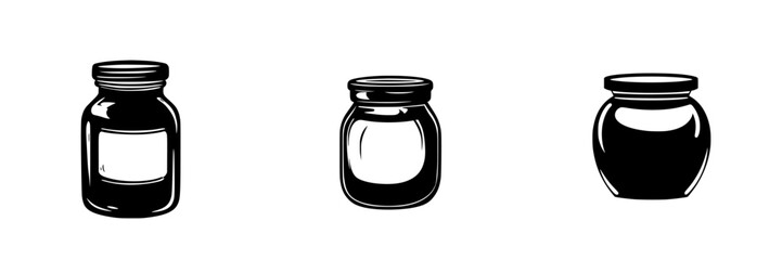 Black flat icons of jars designed for various uses in creative projects and digital applications