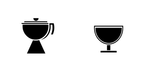 Black flat icons of a cooking pot and a bowl representing kitchen utensils for culinary activities
