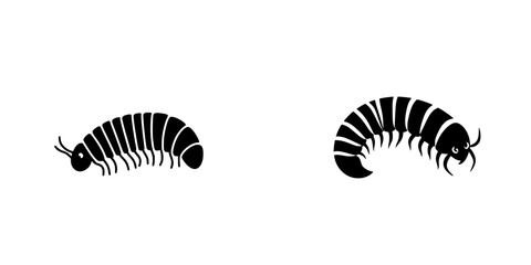 Flat black icon depicting two distinct small creatures resembling larvae or insects, designed in a minimalist style
