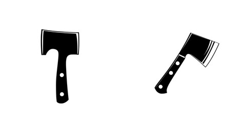 Black flat icons of two different styles of axes with distinct handles displayed on a plain background