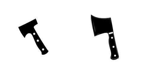 Two flat black icons representing a hatchet and a cleaver suitable for culinary and outdoor activities