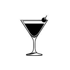 Minimalist black icon of a cocktail glass with cherry, perfect for bar menus or drink-related materials