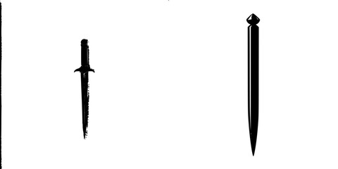 Black icons of a dagger and a spear with simple outlines set against a white background