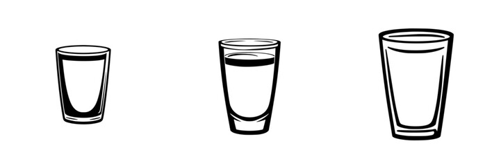 Various styles of flat black drink glasses arranged on a neutral background