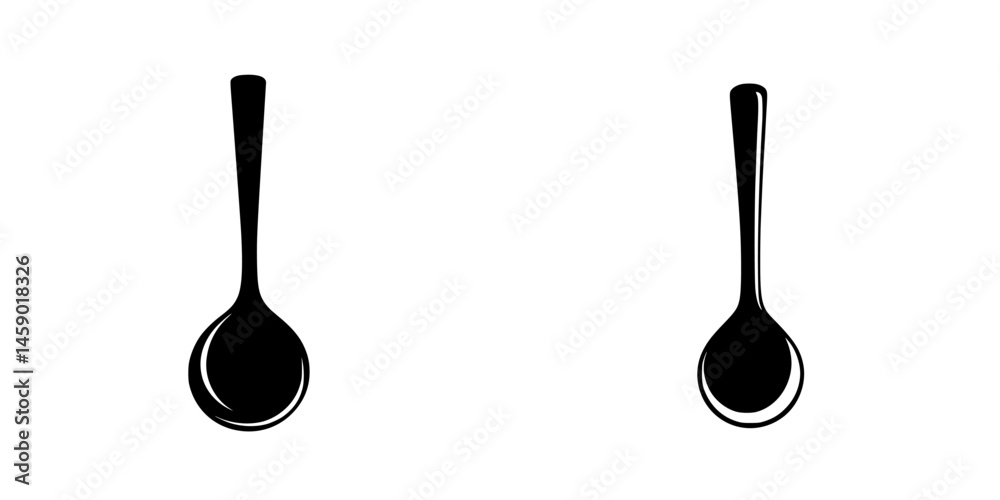 Poster flat black icon of two different spoon designs placed side by side on a white background for simple 