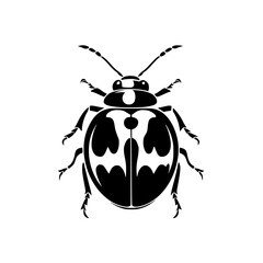 Insect silhouette showcasing detailed flat black design of a beetle on a white background