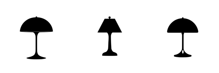 Various flat black lamp icons showcasing distinct designs in a minimalist style suitable for digital applications