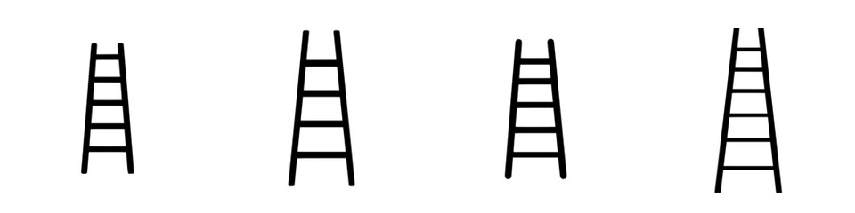 Flat black icons of ladders arranged in a row, showcasing a minimalist design suitable for various applications