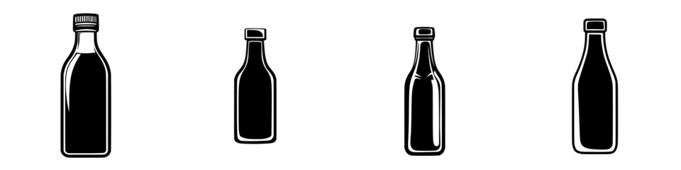 Variety of flat black bottle icons representing different shapes and styles suitable for various designs and applications