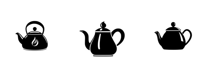 Stylized black icons of teapots arranged in a minimalist design for modern kitchen decor