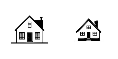 Black flat icons representing simple house designs for various applications and styles