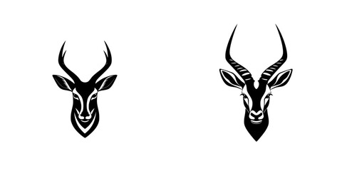 Stylized black icons of antelope heads showcasing unique design and intricate horn details in a minimalist format