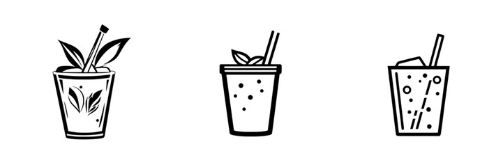 Stylized flat black icons representing various types of beverages in minimalist design