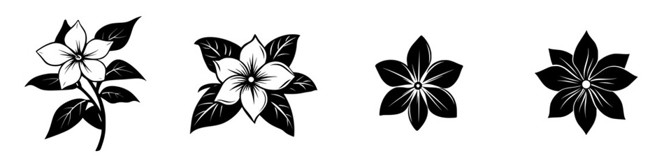 Floral black icons featuring various flower designs suitable for digital and print applications