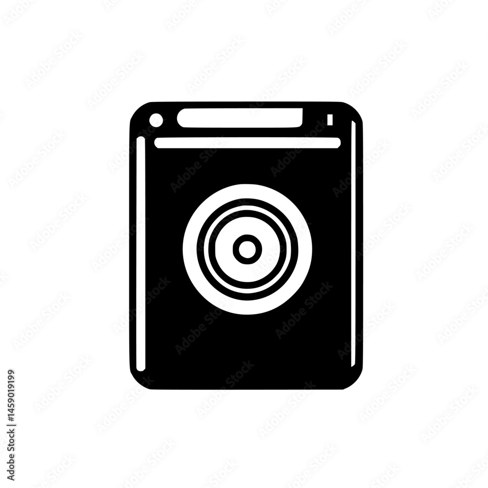 Poster flat black icon of a circular pattern with a rectangular outline used for design or interface purpos