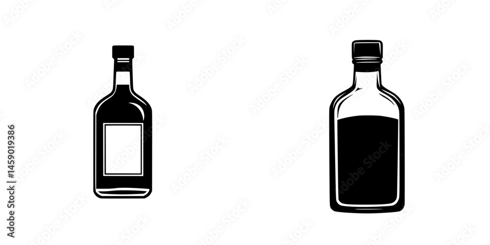 Poster black icons representing liquor bottles in a minimalist style suitable for various design projects a