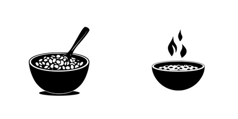 Black icons representing a bowl of cereal with a spoon and hot cereal steam