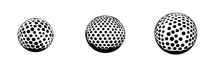 Simple flat black icon representing three spheres with polka dots emphasizing geometric patterns and design elements