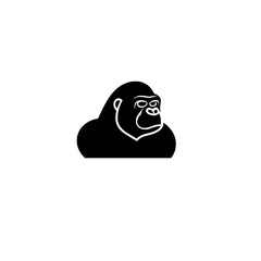Gorilla head silhouette in flat black design showcasing a powerful animal character and artistic representation