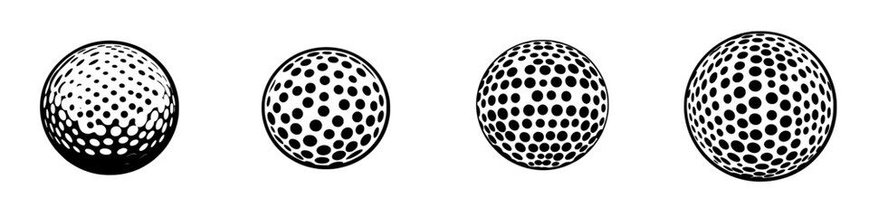 Intricate design of flat black icon representing spheres with varied patterns and textures in a minimalist style