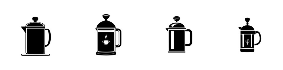 Different types of flat black coffee makers displayed in a simple design format for modern kitchen decor