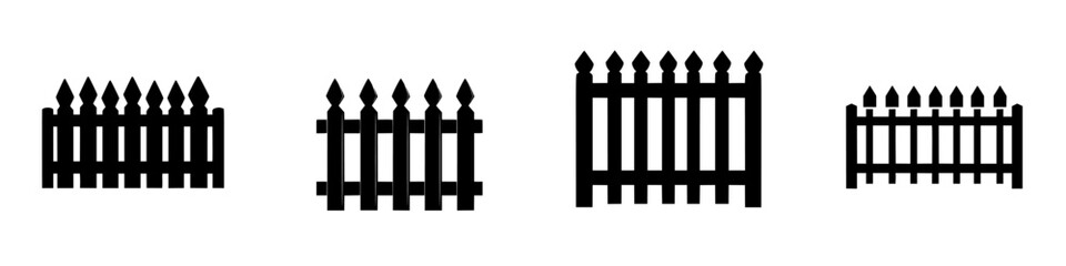 Flat black fence icon set showcasing various designs suitable for modern graphic applications