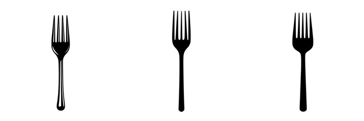 Flat black icons of forks displayed in a minimalistic style suitable for culinary or dining themes
