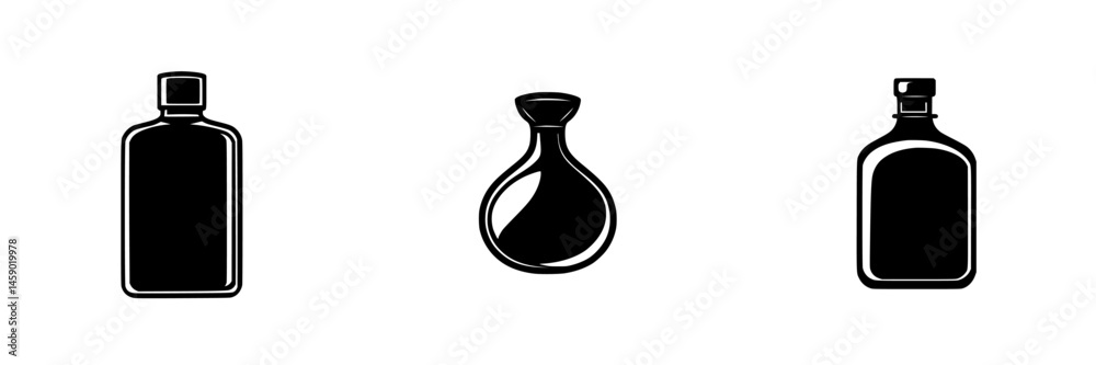 Poster flat black icons representing different types of bottles suitable for various applications in design