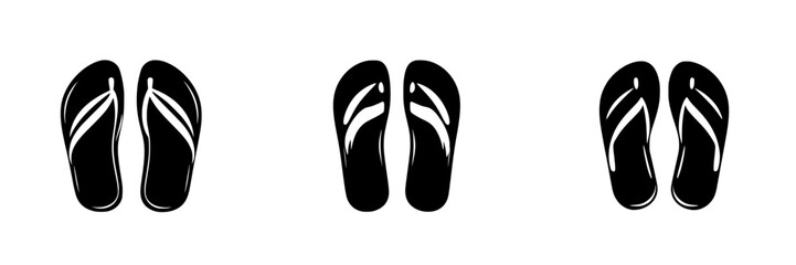 Stylish flat black flip-flop icons perfect for beachwear and summer fashion design