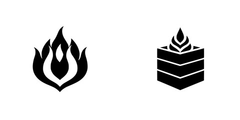Stylized black icons representing fire and stacked design for various creative uses in modern graphics