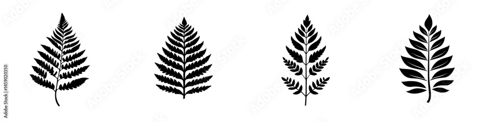 Wall mural flat black icons of ferns showcasing diverse shapes and patterns suitable for design elements and cr