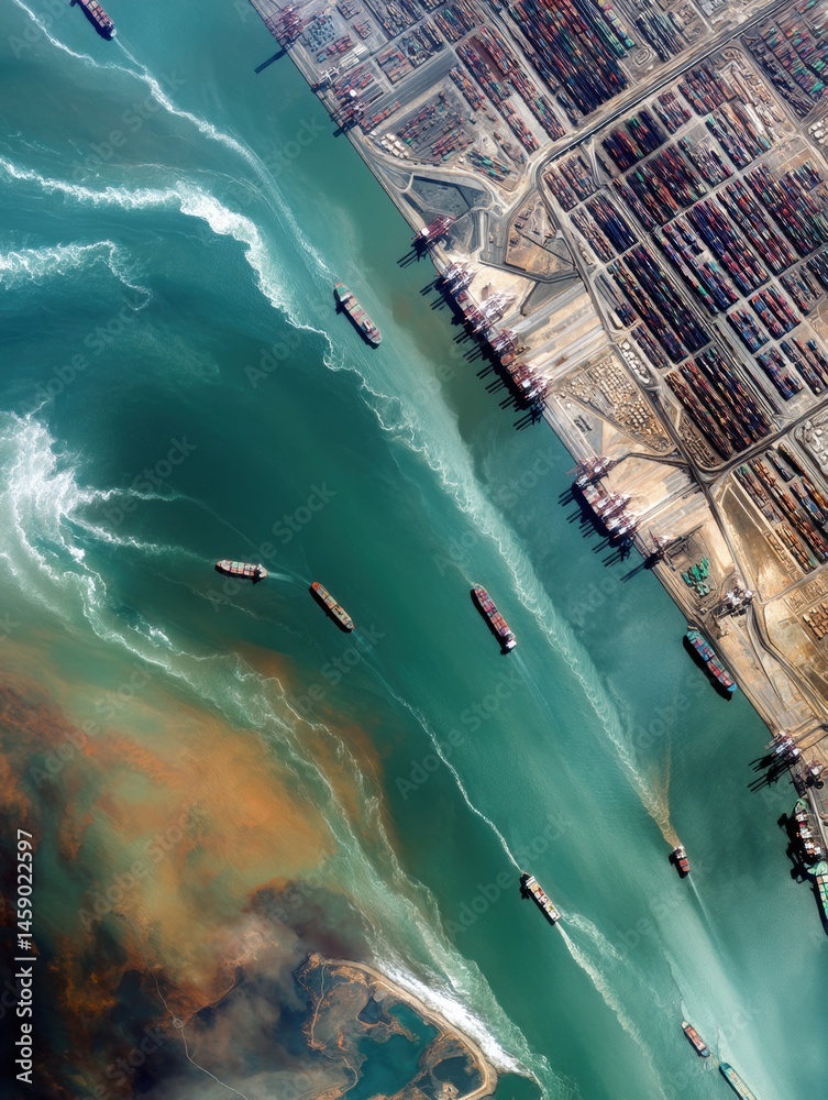 Poster blocked sea trade routes create striking contrasts in satellite view over busy shipping lanes genera
