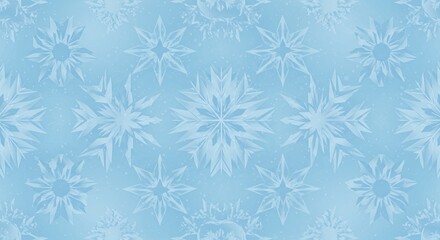 Stunning Seamless Pattern of Delicate Light Blue Snowflakes