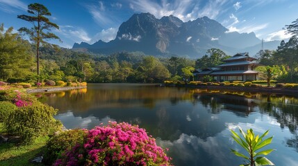 Fototapeta premium Mount Kinabalu in Sabah, Malaysia: Conquering the Majestic Giant and Discovering Nature's Grandeur