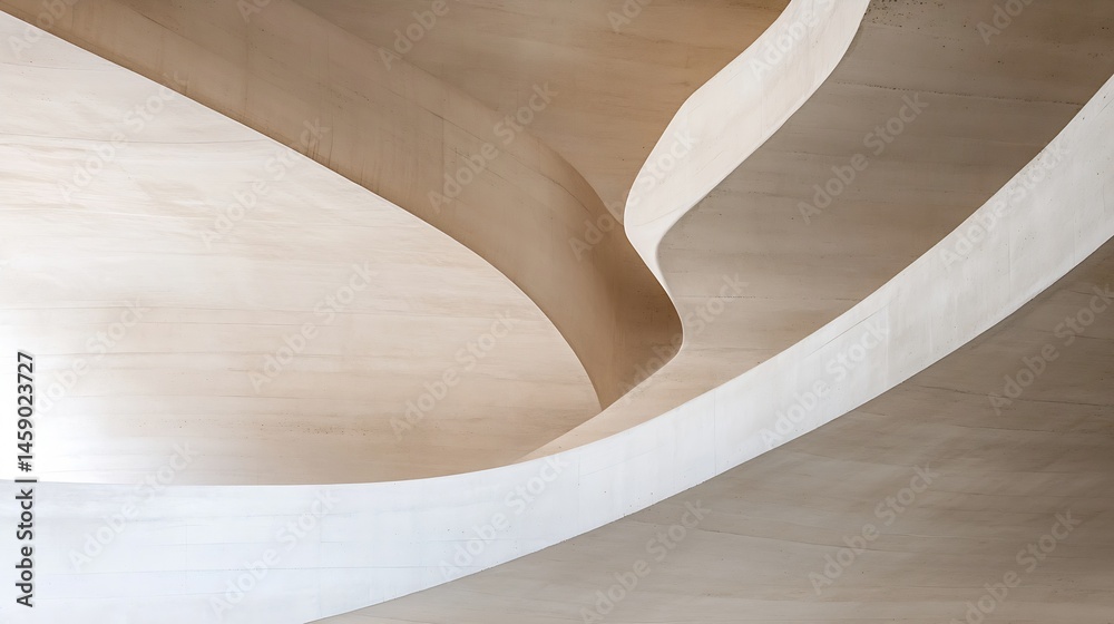 Fototapete abstract architectural curves of beige and white concrete, showcasing smooth, flowing lines and inte