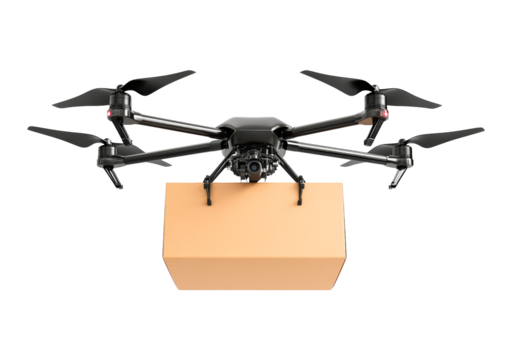 Box carried by a drone on a transparent background - Powered by Adobe