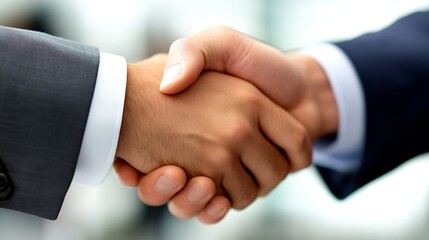 Obraz premium Close-up shot of two businessmen shaking hands, symbolizing a successful business deal or partnership agreement. The image emphasizes trust, collaboration, and mutual respect in a pro : Generative AI