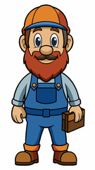 Obraz premium Cartoon carpenter smiling while holding a tool against white background 