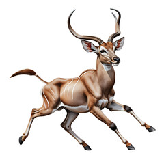 Kudu-running-animal-african-wildlife-horns-illustration-transparent-background