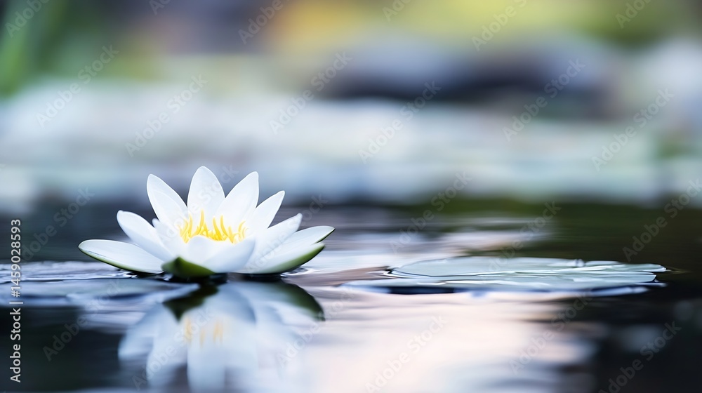 Aufkleber serene white water lily floating on calm water, reflecting its beauty in the still surface. peaceful