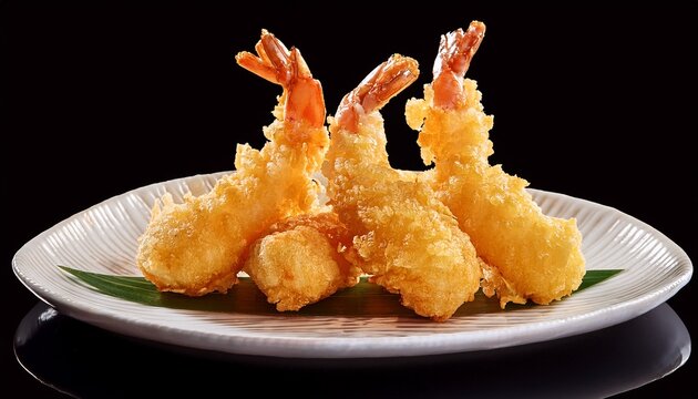 shrimp tempura japanese food isolated on a black background