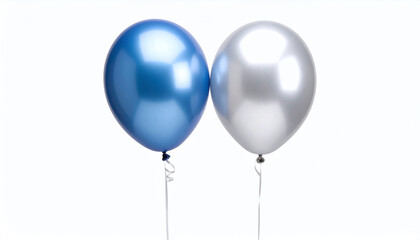 Elegant Silver and Blue Balloons Floating Against a Pure White Backdrop