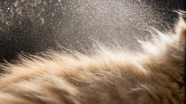 Rhinitis and Dust Concept,Dust and dander particles air create closeup of fur, showcasing dynamic texture and magical atmosphere.
