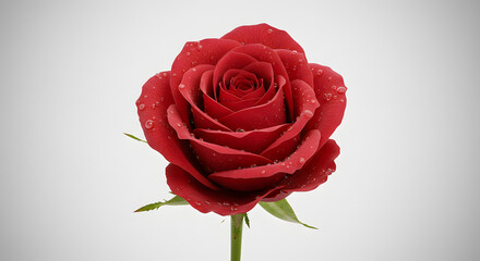 Dew-Kissed Red Rose on Pure White Background PNG