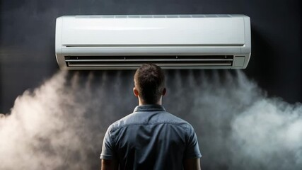 Rhinitis and Dust Concept,Experience Indoor Comfort with Air Conditioning Technology Feel Cool Breeze and Refreshing Mist at Home