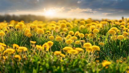 Obraz premium yellow dandelions field generative background
