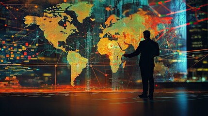 Fototapeta premium Global strategic presentation of business data with technology integration