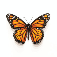 Detailed Vector Illustration Of A Monarch Butterfly With Open Wings On White Background