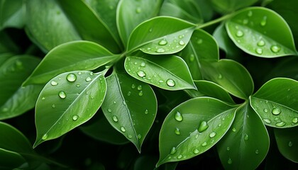 green leaves with water drops