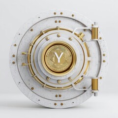 Naklejka premium Digital cryptocurrency coin in a secure vault setting with gold accents